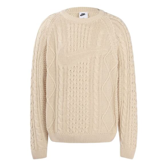 Nike Life Cable Knit Men’s Size Small Sweater Wool Blend Loose Fit Swoosh Cream - Picture 4 of 10